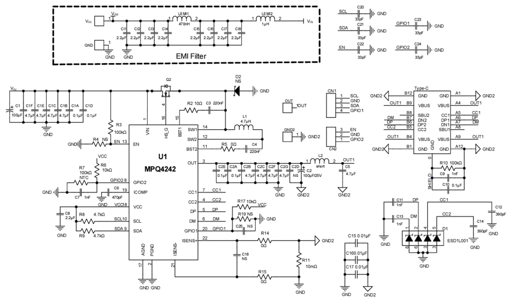 Schematic - Monolithic Power Systems (MPS) EVQ4242-VE-00B Evaluation Board